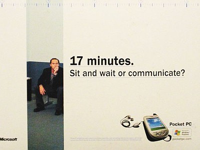 Microsoft advertisement, San Francisco, 2002-11-20: 17 minutes. Sit and wait or communicate?